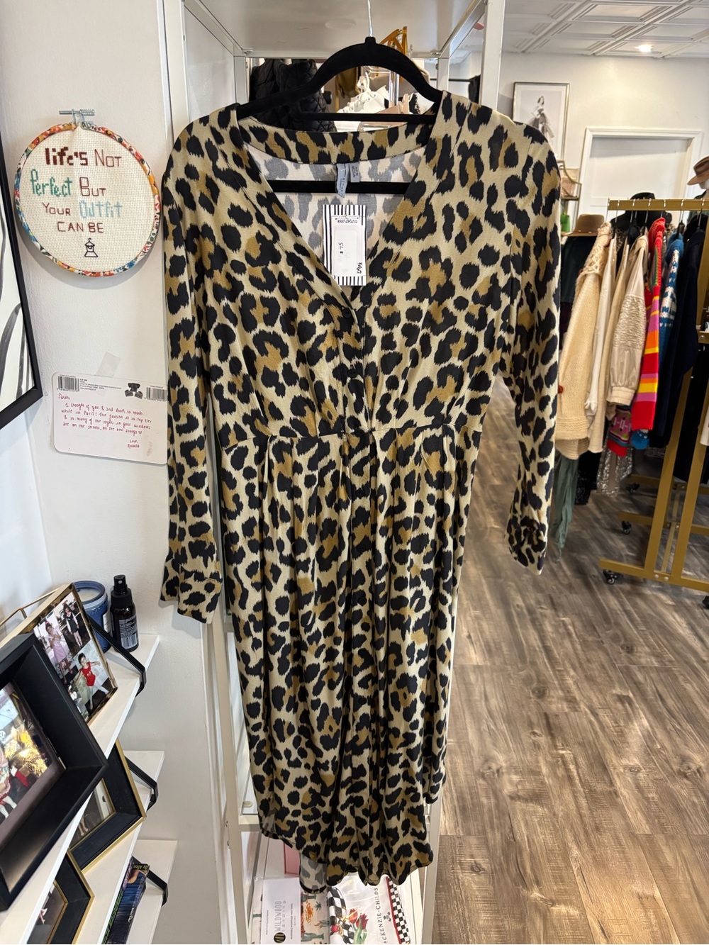 Blank London Leopard Print Long Sleeve Midi Dress - Beige/Black